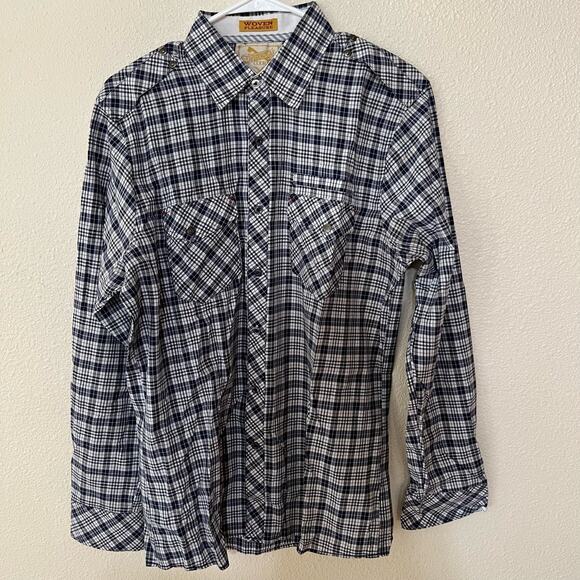 Sovereign Code Jackson blue plaid button up long sleeve western shirt Medium - Picture 11 of 11
